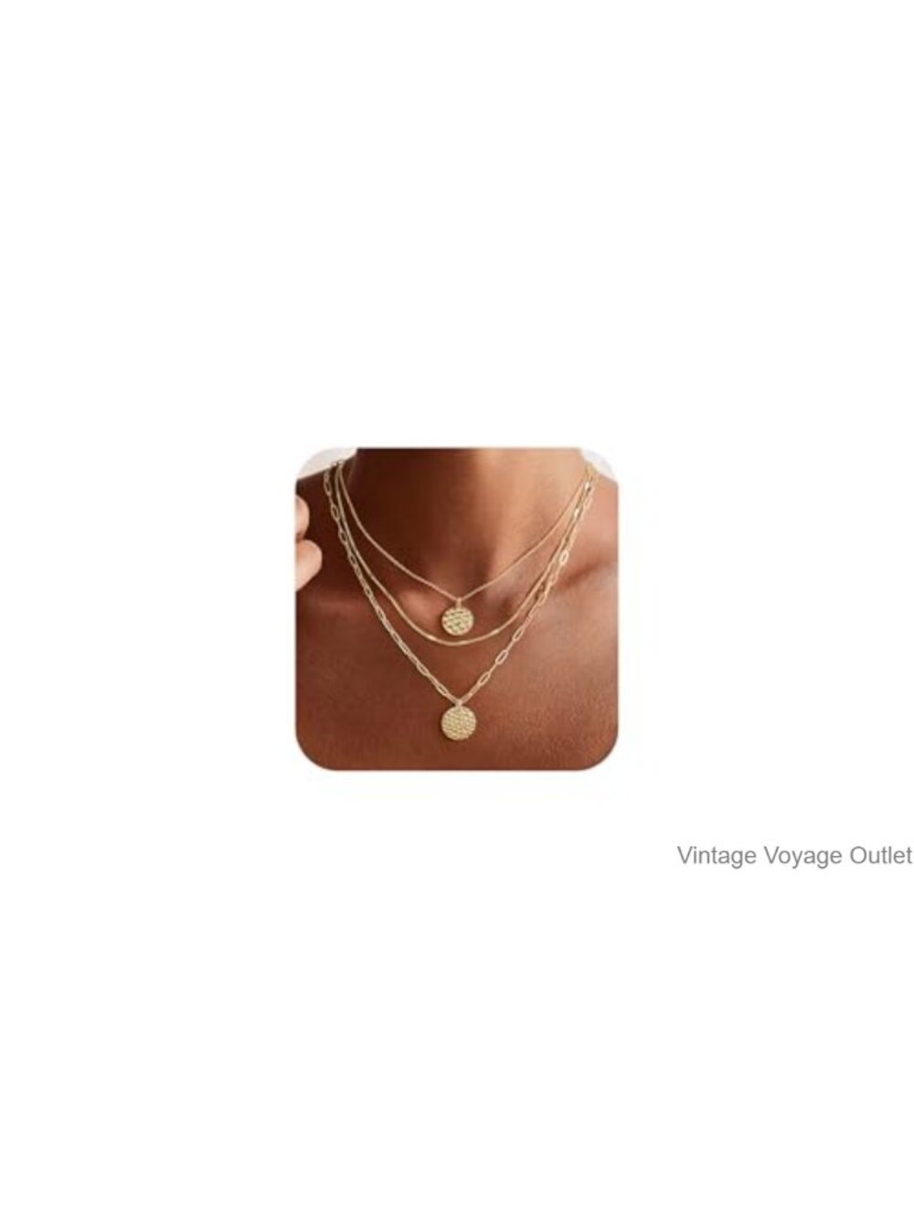 3PCS Layered Gold Plated Necklace Set with Disc Pendant Chains